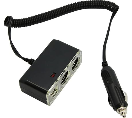 Разветвитель автоприкуривателя 2гн 2хUSB 5V 1 000mA шнур спираль 1.5М REXANT 16-0225