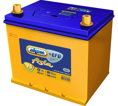 Аккумуляторная батарея Аком Asia + EFB 75Е Ah, 750 A, обратная полярность 080075101