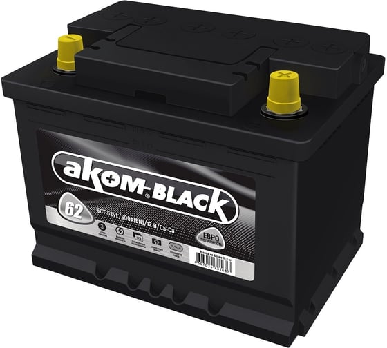 Аккумуляторная батарея АКОМ BLACK 62 Ah, 600 A, обратная полярность 176062101
