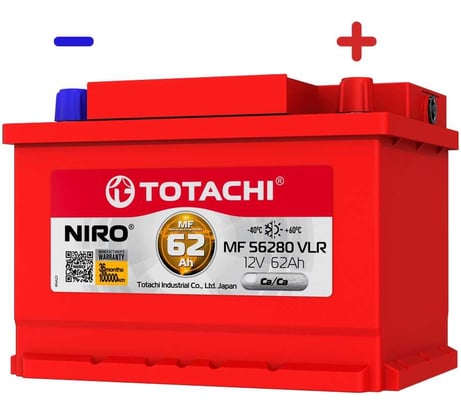 Аккумуляторная батарея TOTACHI АКБ NIRO MF 56280 VLR LB 62 а/ч низкий корпус LB, поляр. обратная 0 (JIS L) 90262