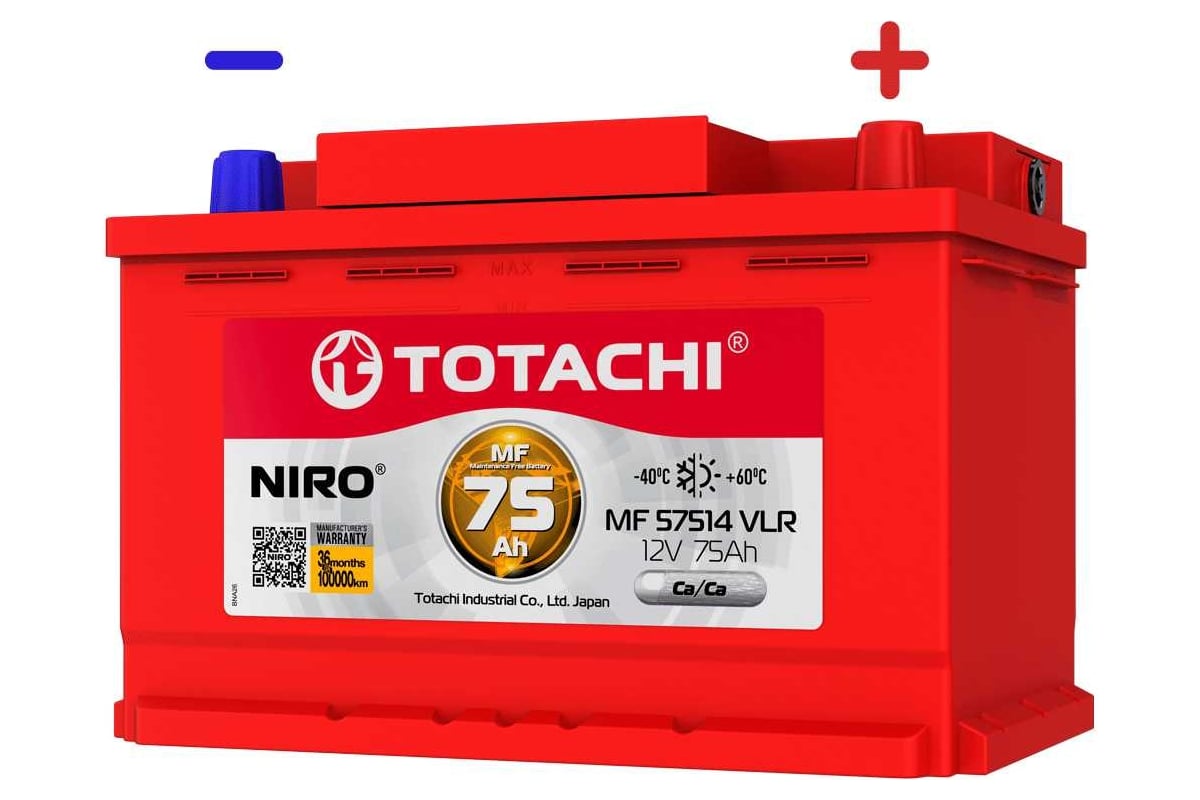 Аккумуляторная батарея TOTACHI АКБ NIRO MF 57514 VLR 75 а/ч поляр ...