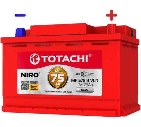 Аккумуляторная батарея TOTACHI АКБ NIRO MF 57514 VLR 75 а/ч поляр. обратная 0 (JIS L) 90275