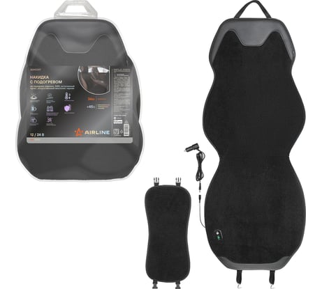 Накидка с подогревом на переднее сидение Airline PRO, 12/24В, 36Вт, встроенный пульт, искусственный мех/кожа, черный ADHC017