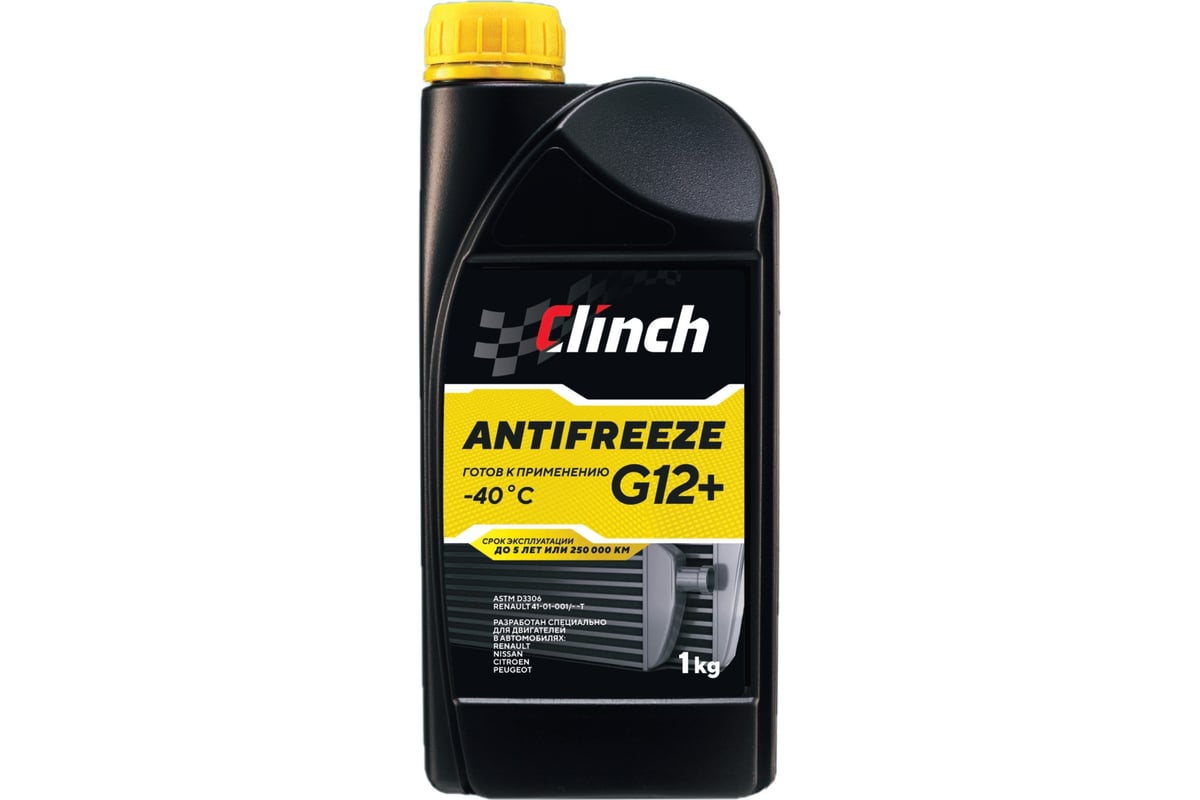 Желтый антифриз Clinch ORGANIC ADDITIVES G12+ -40C, канистра 1 кг 311241Y