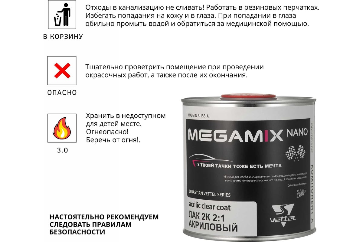 Акриловый лак Megamix 2К MS 2:1, 850 мл 2000000015965 - выгодная цена,  отзывы, характеристики, фото - купить в Москве и РФ