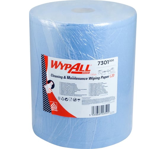 Бумажный протирочный материал KIMBERLY-CLARK PROF 2-сл 190 м в рулоне н380хd255 мм wypall l20 синий 1/1 KC-7301