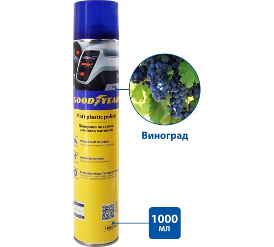 Полироль пластика Goodyear матовый, виноград (Grape), аэрозоль 1000 мл GY000793