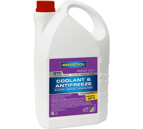 Готовый к применению антифриз RAVENOL OTC Organic Techn.Coolant Premix -40C,  5 л 1410112-005-01-999