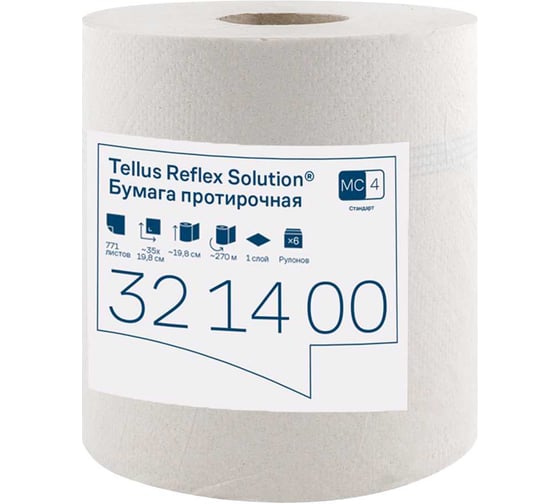 Протирочная бумага TORK Tellus Reflex в рулоне с ЦВ, из переработанного сырья, M4, 1-сл (6 шт. в уп) 25755 321400 1