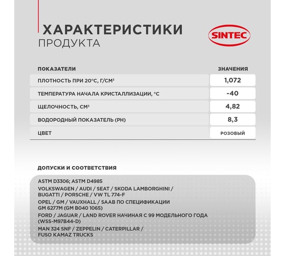Антифриз Sintec красный -40С 5кг G-12+ Premium 990564