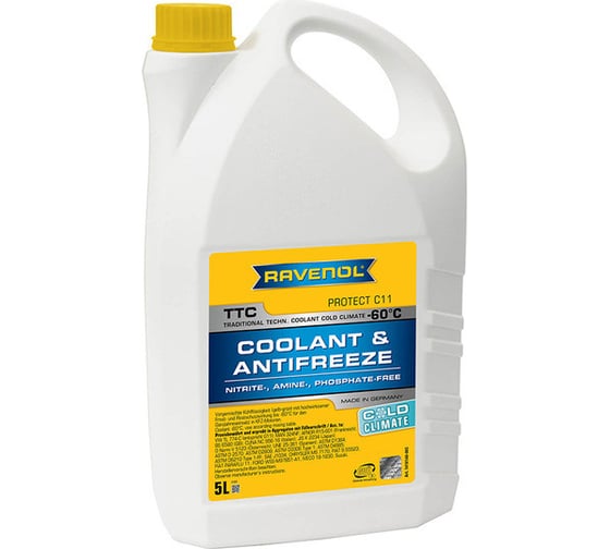 Антифриз RAVENOL TTC COLD CLIMATE -60C, готовый к применению, желтый, 5 л 1410140-005-01-999 1