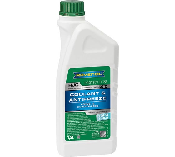 Антифриз RAVENOL HJC COLD CLIMATE -60C готовый к применению, зеленый, 1.5 л 1410143-150-01-999 1