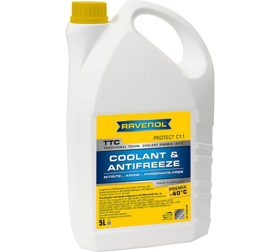 Антифриз RAVENOL TTC Traditional Technology Coolant Premix готовый к применению, желтый, 5 л 1410105-005-01-999