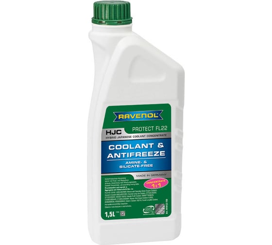 Антифриз RAVENOL HJC Hybrid Japanese Coolant Concentrate концентрат зеленый, 1.5 л 1410122-150-01-999