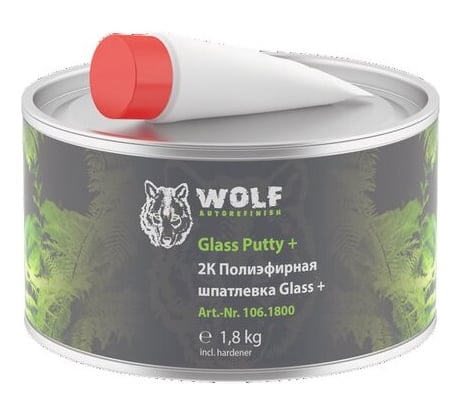 2K Полиэфирная шпатлевка Glass+ 1.8 кг с отвердителем Wolf 106.1800