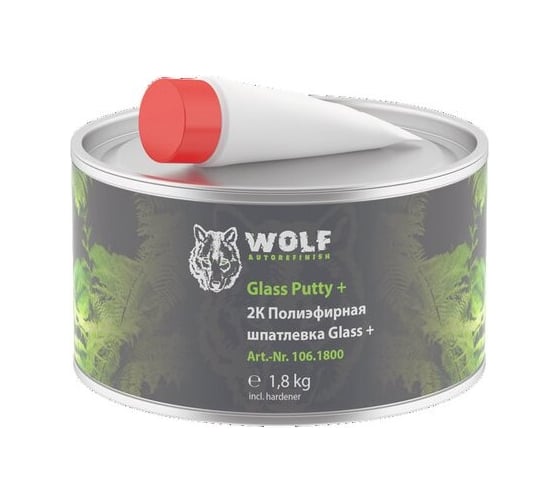 2K Полиэфирная шпатлевка Glass+ 1.8 кг с отвердителем Wolf 106.1800