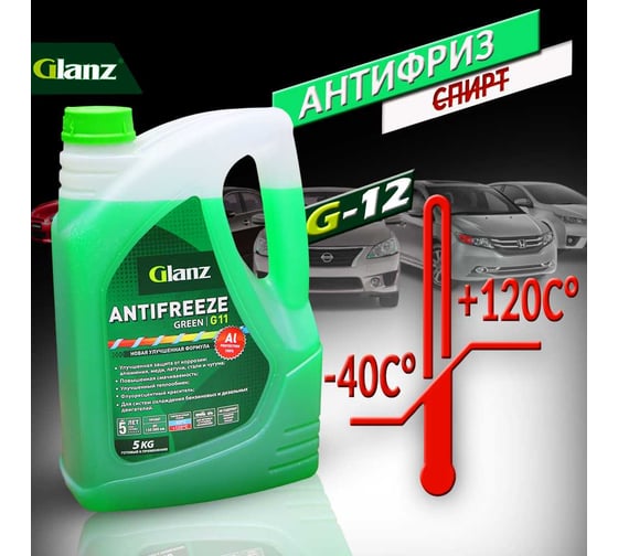 Антифриз Glanz G-11 зеленый 10 кг GL-009