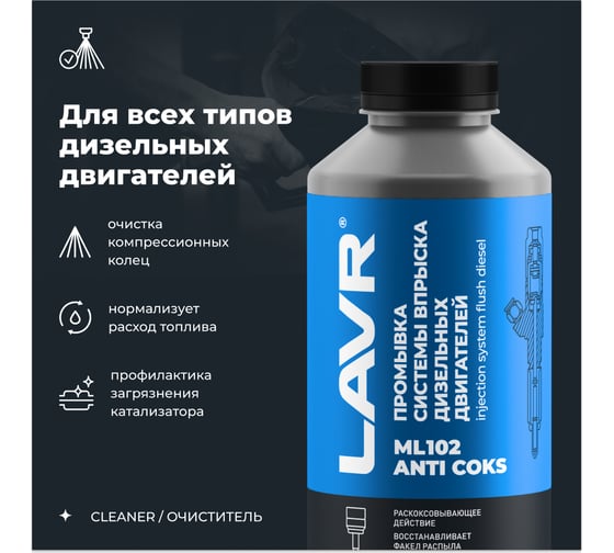 Промывка системы впрыска дизельного двигателя LAVR ML102 с раскоксовывающим действием 1 л Ln2002