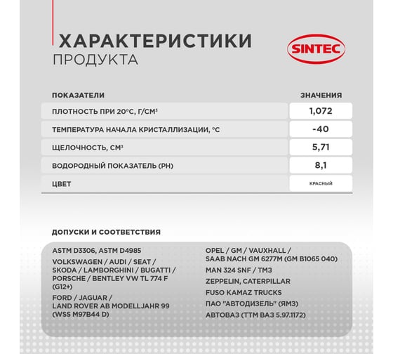 Антифриз Sintec LUXE G12 +, 10 кг, красный 614504
