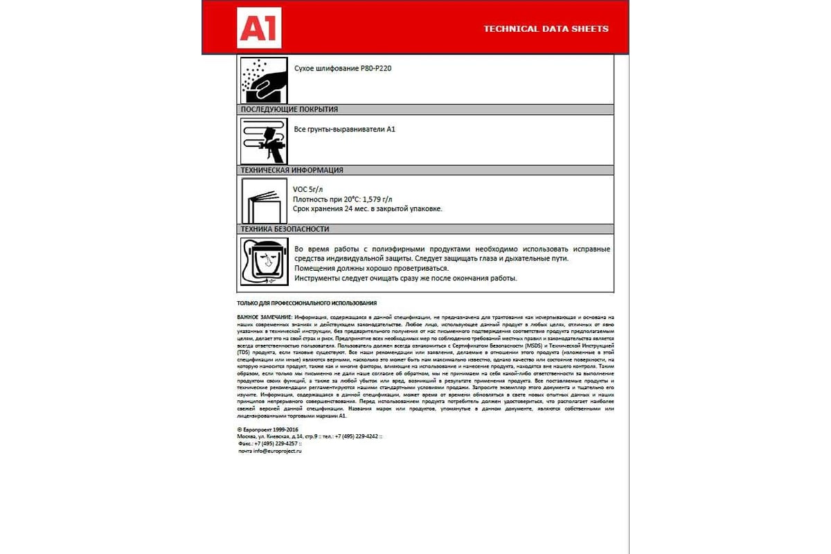 Универсальная легкошлифуемая шпатлевка A1 444 SOFT PUTTY 900 г 444SP-900