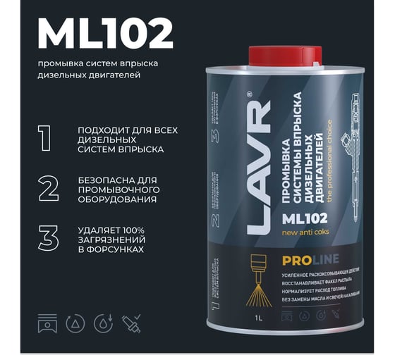 Промывка систем впрыска дизельных двигателей LAVR ML102 PROline, 1 л Ln2009