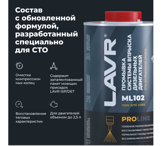 Промывка систем впрыска дизельных двигателей LAVR ML102 PROline, 1 л Ln2009