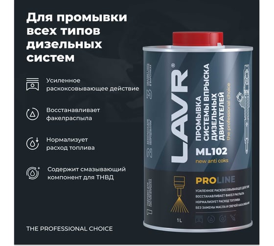 Промывка систем впрыска дизельных двигателей LAVR ML102 PROline, 1 л Ln2009