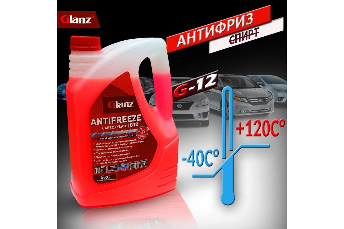 Антифриз (красный; 5 кг) Carboxylate G-12+ Glanz GL012 - выгодная цена ...