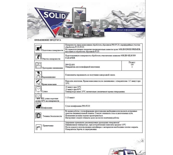 Наполнительная шпатлевка, усиленная стекловолокном Solid 200 GLASS 1000 гр 020.1000