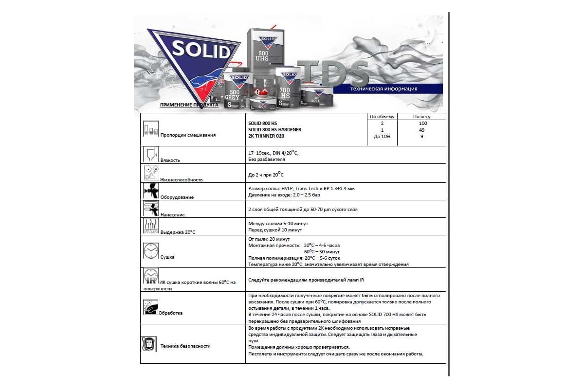 Двухкомпонентный прозрачный лак Solid 800 HS - (1000+500мл) - 2K лак ...