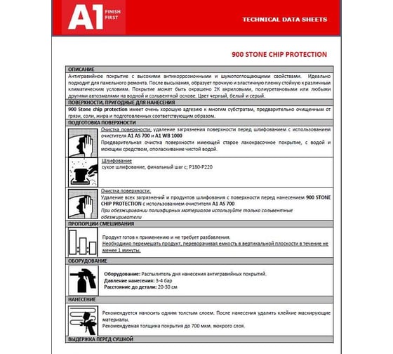 Антигравий A1 900 STONE CHIP PROTECTION, 1 кг, белый (Т) 900SPW-1000