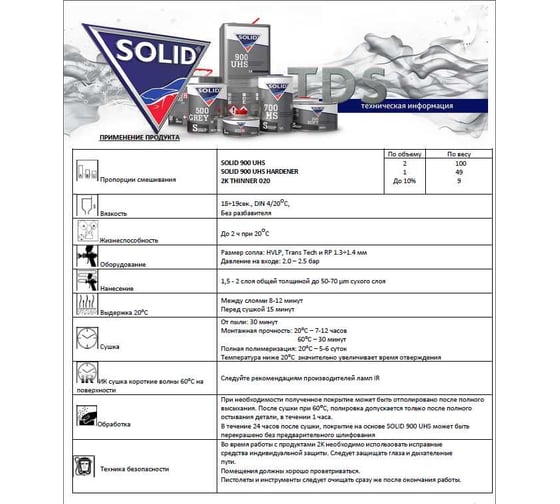 2K лак системы SOLID 900 UHS 2+1, с отвердителем, 1000+500 мл 320.1500.1