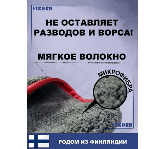 Салфетка для мытья автомобиля FINORD полировочная микрофибра с петлёй 40x40см темно серая FN-8006