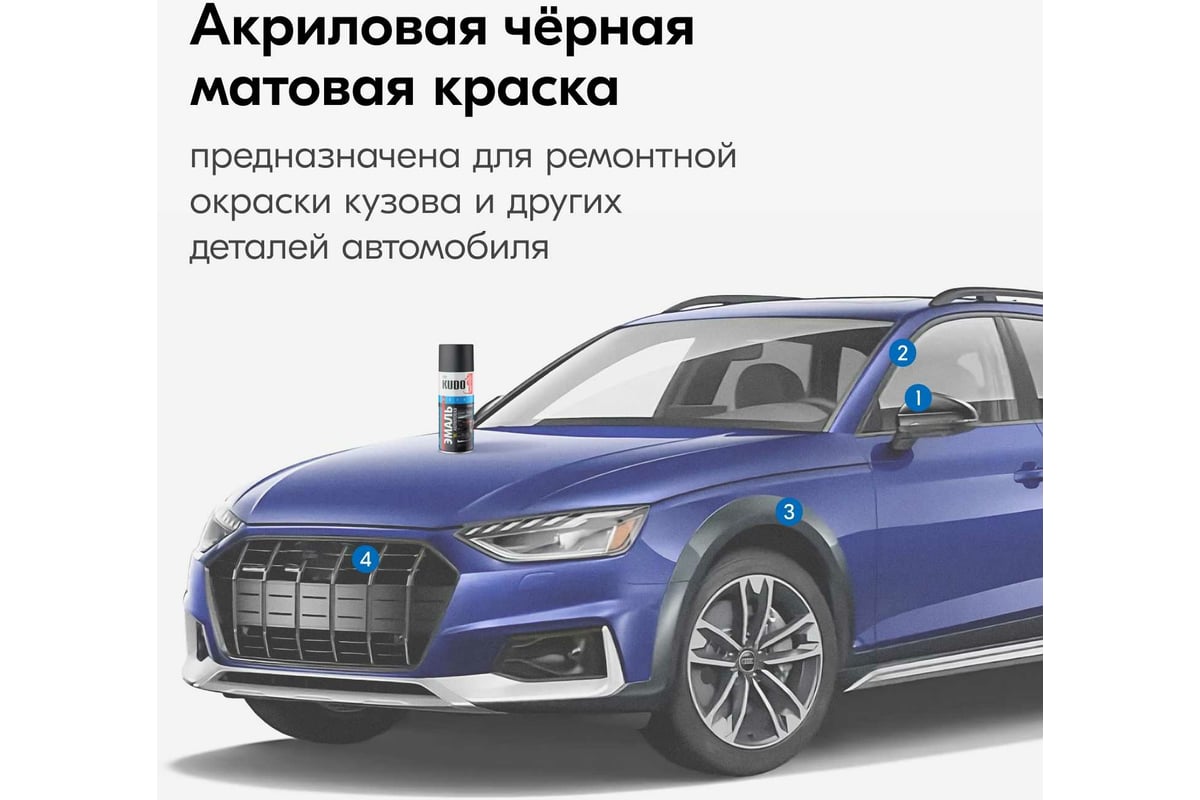 Автомобильная акриловая эмаль KUDO 1К черная матовая 520 мл 5232.5 11605057