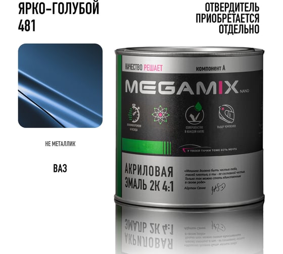 Акриловая краска автомобильная Megamix 2К 4:1, Ярко-голубой 481, 840мл (необходим отвердитель), 4673755204427