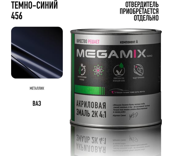 Краска автомобильная акриловая 2К 4:1 Megamix Темно-синяя 456 840мл (необходим отвердитель) 4673755204359