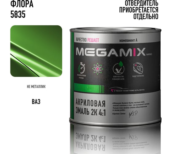 Акриловая краска автомобильная Megamix 2К 4:1, Флора, 840мл (необходим отвердитель), 4673755204373