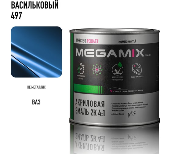 Акриловая краска автомобильная Megamix 2К 4:1, Васильковый 497, 840мл (необходим отвердитель), 4673755203925