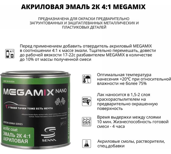Эмаль акриловая Megamix AK-1311 Синяя полночь 447, 840 мл 4673755204304