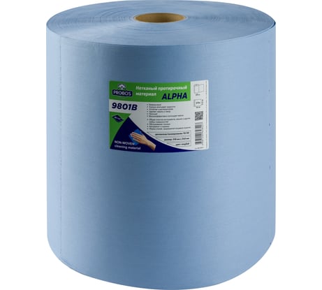 Нетканый протирочный материал PROBOS ALPHA 9801B, 80 г/м2, голубой, 32x34см, 870 л/рулон 9801B870
