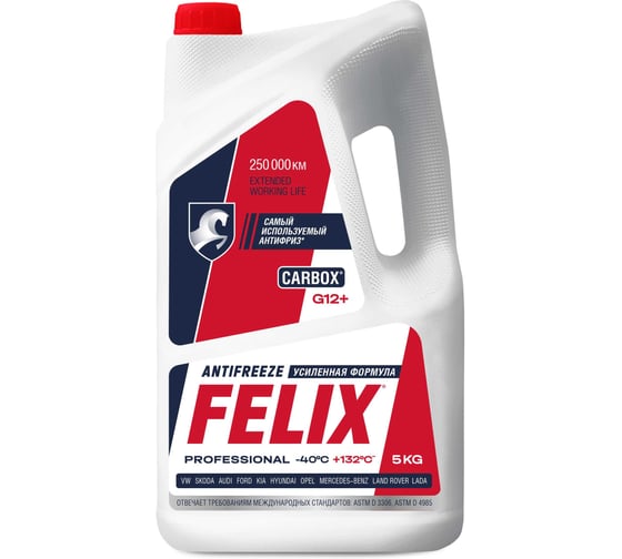 Антифриз FELIX CARBOX -40 G-12+, 5кг, красный 430206033