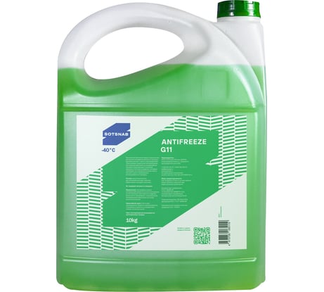Антифриз для двигателя автомобиля SotSnab G11 (зеленый), 10кг, (-40), охлаждающая жидкость АНТG11з-30.10