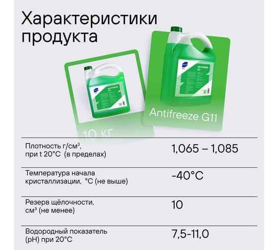 Антифриз для двигателя автомобиля SotSnab G11 (зеленый), 10кг, (-40), охлаждающая жидкость АНТG11з-30.10
