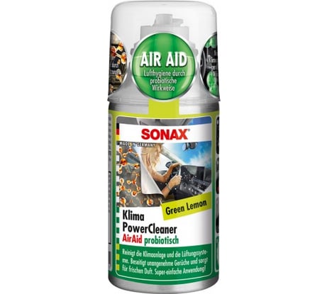 Очиститель системы кондиционирования для автомобиля SONAX с пробиотиком зеленый лимон 0,1л 323400