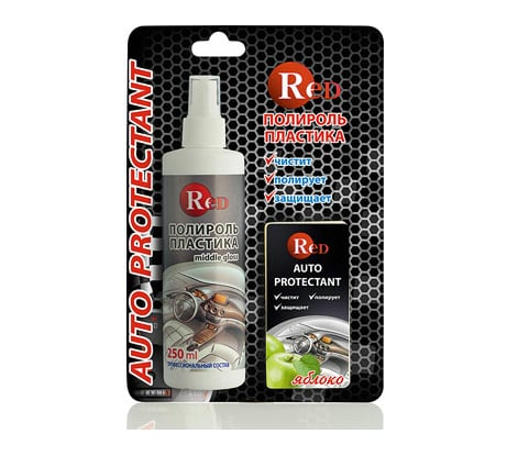 Полироль пластика RED Middle Gloss полуглянцевый, с губкой, яблоко, 250 мл R4254