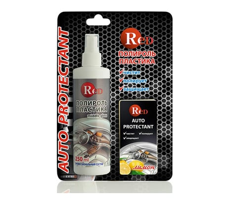 Полироль пластика RED Middle Gloss полуглянцевый, с губкой, лимон, 250 мл R4255