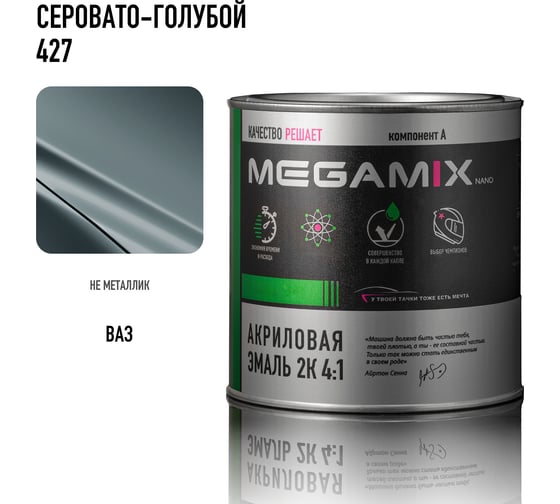 Краска автомобильная акриловая 2К 4:1 Megamix Серовато-голубой 427 840мл (необходим отвердитель) 4673755204243