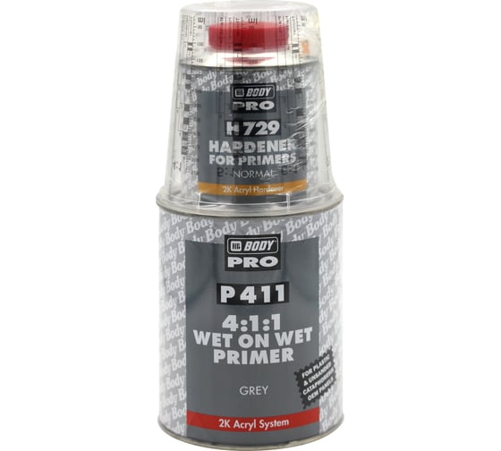 Грунт P411 WET ON WET сер. 1л + Отвердитель H729 норм. 0,25л HB BODY комплект 4111707291 1