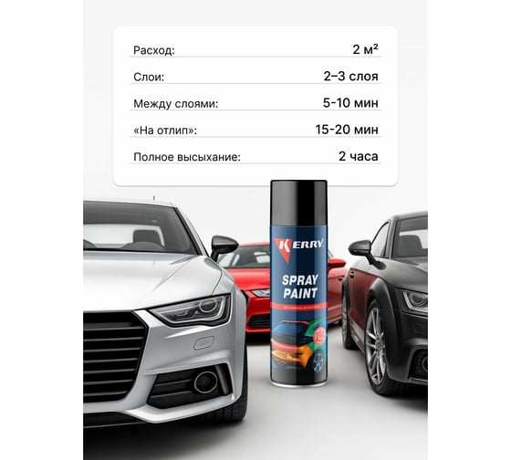 Эмаль акриловая автомобильная глянцевая KERRY зелёная 307 RAL 6029 650 мл KR-624
