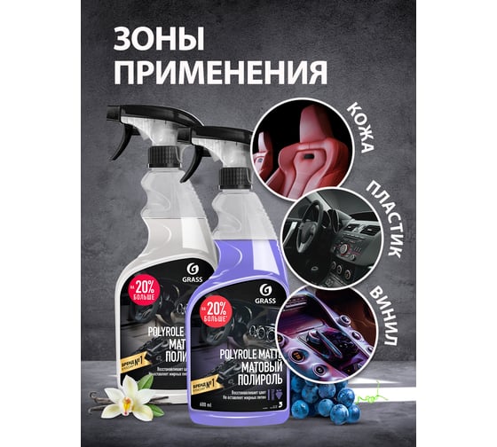 Полироль пластика Grass Polyrole Matte матовый, виноград, 600 мл 110394